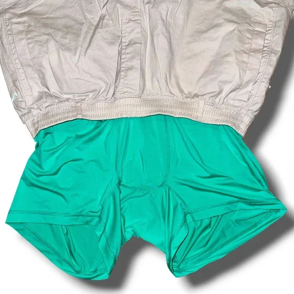 Birddogs Mens Lined Gym Shorts 3XL Khaki Tan Teal Liner Athletic Workout Running - Picture 3 of 5